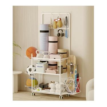 Imagem de Garage Sports Equipment Organizer，Home Gym Storage Holder，Lockable Sports Ball Cage Storage Rack， for Yoga Mat, Foam Roller,Yoga Strap,Resistance Bands,(White,97 * 35.7 * 145cm/38.1 * 14 * 57in)