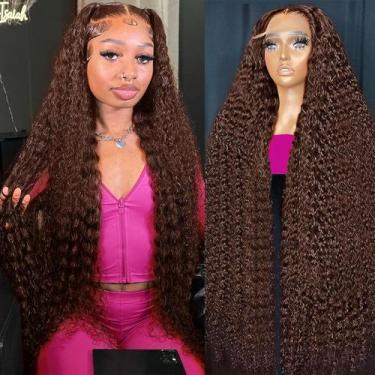 Imagem de Peruca Frontal de Renda Jefuzh - Cabelo Humano Castanho Chocolate 50cm