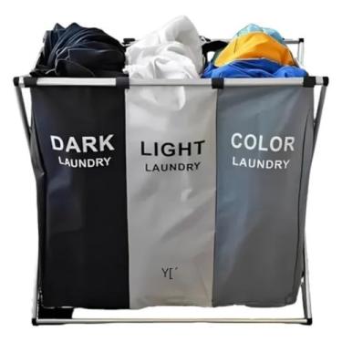 Imagem de Cesto Organizador De Roupas Sujas Com 3 Divisórias Dobrável com Separação de Cores Design Dobrável e Otimização de Espaço