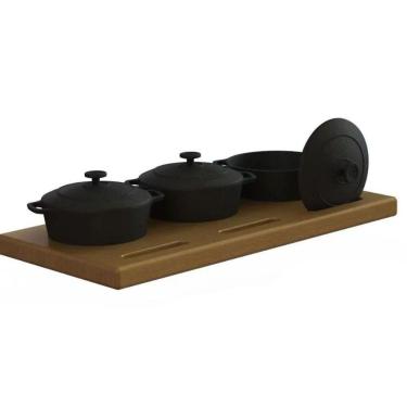 Imagem de Conjunto 03 Panelinhas Ferro Fundido e Aparador Madeira