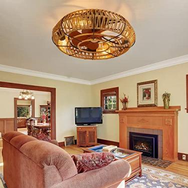 Imagem de Ventiladores de teto retrô com luzes e controle remoto Ventilador de teto silencioso lustre feito à mão gaiola industrial reversível ventilador de teto com lâmpada para restaurante bar armaz