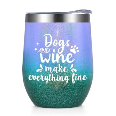 Imagem de Lifecapido Presentes de mãe de cachorro para mulheres, cães fazem tudo melhor copo de vinho com tampa e canudo, presentes de vinho para mulheres amigas esposa no aniversário de Natal (gradiente de 340