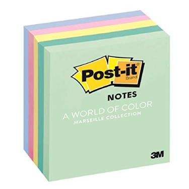 Imagem de Post-it Notes, 3x3 in, 5 Pads, America's #1 Favorite Sticky Notes, Marseille Collection, Pastel Colors (Pink, Mint, Yellow), Recyclable (654-AST)