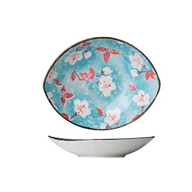 Imagem de SUNESA Prato de Serviço Cerâmica Prato de Jantar Estilo Japonês Salada Sushi Bife Prato de Servir Prato de Molho de Flor Azul Pratos de Louça (Cor: Latão)