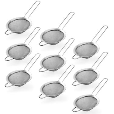 Imagem de Biaungdo 9 peças de filtro de malha fina de 8,5 cm/3,3 polegadas, coador de chá de aço inoxidável, peneira de malha cônica para coquetéis, café, alimentos, macarrão, filtro de chá (grande)