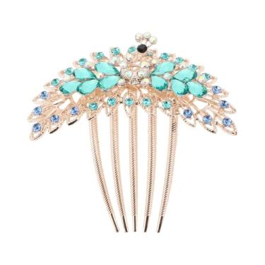 Imagem de 1 pente feminino de inserção de cabelo estilo pavão para cabelo liso grosso ondulado azul