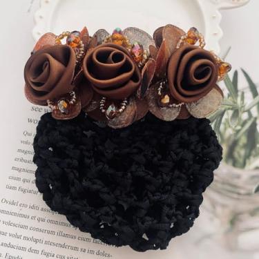 Imagem de Rede de cabelo de flor Snood-Elastic Hair Mesh Acessórios de cabelo floral para coque Updo, festa retrô vintage de casamento