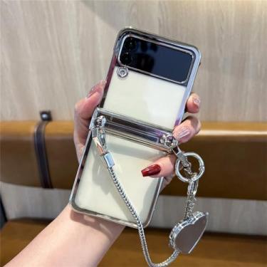 Imagem de Capa espelhada com pulseira portátil de metal com coração amoroso para Samsung Galaxy Z Flip 3 5G Z Flip3 Zflip 5 Flip 4 Capa traseira, A, para Samsung Z Flip 5