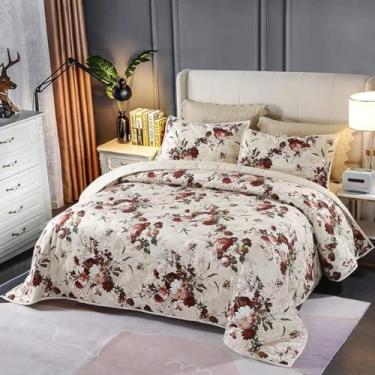 Imagem de Conjunto de colcha de pelúcia de veludo floral de 3 peças, tamanho Queen, com estampa de flor, macia, confortável, capa de cama com 2 fronhas, edredom para todas as estações