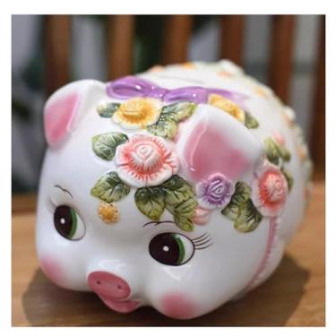 Imagem de ZABEES Cofrinho de cerâmica, cofrinho de amor, caixa de moedas festiva, presente de aniversário para amigos e família, cofrinho fofo para porco, removível