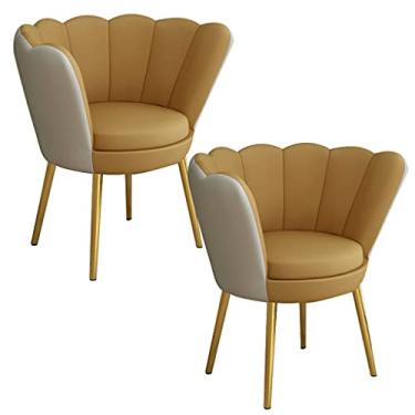 Imagem de Conjunto de 2 cadeiras de jantar de cozinha Chai de jantar, quarto moderno, sala de casamento, varanda, sofá, poltrona, penteadeira, cadeira de maquiagem com pernas douradas de aço inoxidável