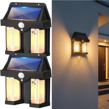 Imagem de Kit 2 Luminárias Solar Jardim 2 Leds 600x Branco Quente Ambar Spot Par