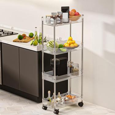 Imagem de Carrinho de armazenamento com rodinhas de 4 níveis com rodas bloqueáveis, estante móvel multifuncional, organizador de banheiro transparente, carrinho utilitário para cozinha, escritório e casa, 40 cm