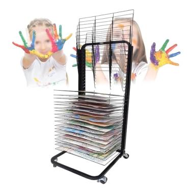 Imagem de Estante de secagem de arte móvel com rodas bloqueáveis – Organizador de secagem de tinta de 50 camadas para sala de aula e estúdio – Solução de armazenamento de arte ideal para pinturas e obras de