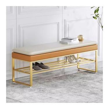 Imagem de Banco de sapateira de 2 níveis, banco organizador de sapatos, banco de entrada para entrada, sala de estar, porta da frente do corredor, moldura de metal (tamanho: 80 x 30 x 45 cm, cor: B)