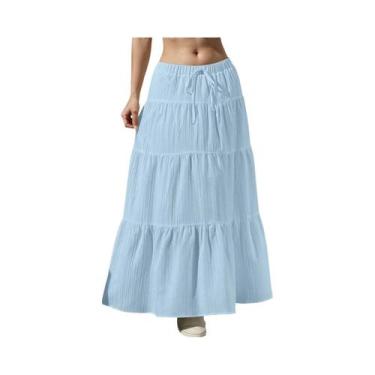 Imagem de Saia Maxi Feminina Com Cintura Elástica E Barra De Babados, Saia Longa