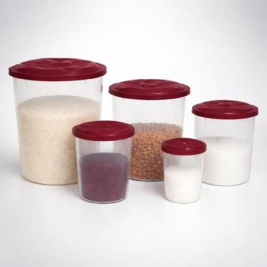 Imagem de Kit 5 potes porta mantimentos plástico BPA Free com tampa - Genérica