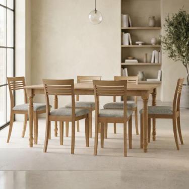 Imagem de Mesa de Jantar 6 Lugares Com 06 Cadeiras Madeira Maciça Estofada Lazul