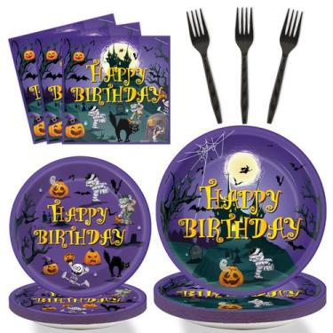 Imagem de Conjunto de talheres Tevxj Happy Birthday Halloween 96 unidades para 2