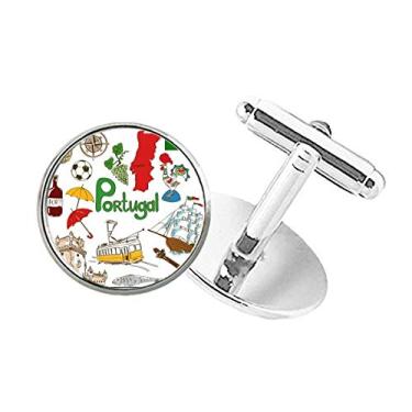Imagem de DIYthinker Abotoaduras com clipe de botão redondo com bandeira nacional de Portugal Landscap