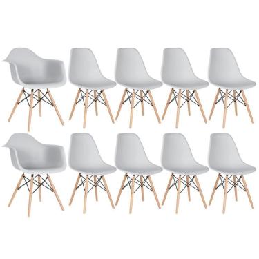 Imagem de Kit 2 Cadeiras Braços + 8 Cadeiras Cinza Claro