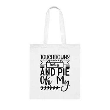 Imagem de Touchdowns Turkey And Pie oh My Tote Bag, Sacola Engraçada, Bolsa de Ombro, Sacolas Reutilizáveis, Cesta de Natal de Aniversário, Branco
