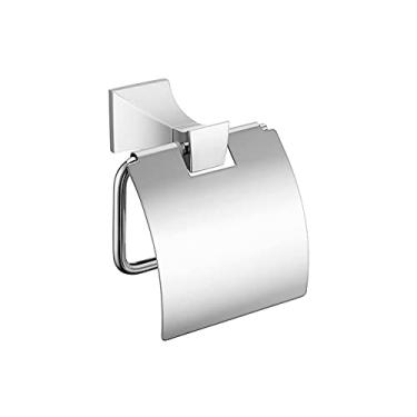 Imagem de Conjunto de acessórios de banheiro quadrado de aço inoxidável anel de toalha suporte de papel escova de banheiro cesta de sabão polido cromado montado na parede, suporte de papel A