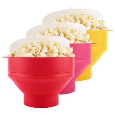 Imagem de Balde de Silicone Dobrável para Pipoca com Tampa, Resistente ao Calor, Ferramenta para Fazer Pipoca em Casa