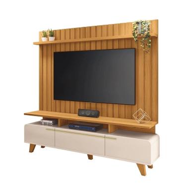 Imagem de Bancada de Tv Toledo até 70 Polegadas Com Painel Ripado Off White-Cinamomo EdeCasaMoveis
