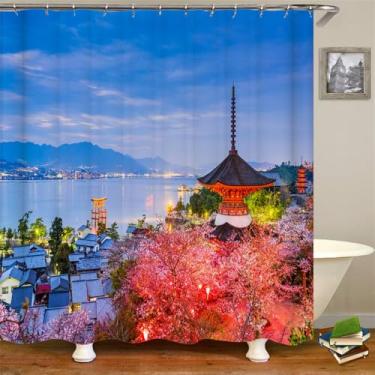 Imagem de Cortina de chuveiro de banheiro com paisagem natural, decoração para casa, cortina de chuveiro com gancho 180x200cm, DM3905, L210xA180cm