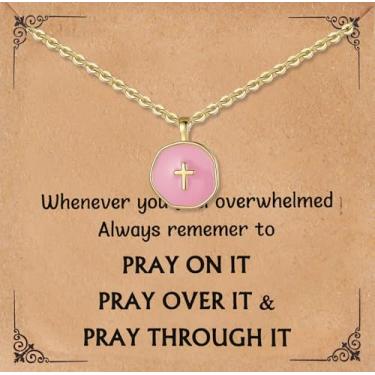 Imagem de Colar de cruz colorida para mulheres, meninas, dia dos namorados, aniversário, primeira comunhão, presente de Natal | presentes de Páscoa, Banhado a ouro, Sem Pedra Preciosa