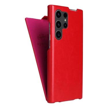 Imagem de HJZSZX Para SamsungS25Plus Luxo Ultrafino Cor Sólida Couro Flip Phone Case Capa Traseira À Prova de Choque (Para SamsungS25Plus/Vermelho)