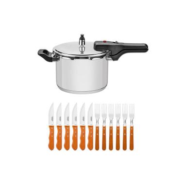 Imagem de Panela Pressão Inox 4,5L Brava +Jg Churrasco 12Pç Tramontina
