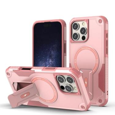 Imagem de HJZSZX Para iPhone 16 Pro Max Mecha Shockproof Invisible Bracket Magnetic Phone Case Wireless Charging Hard Back Cover (Para iPhone 16 Pro Max/Rosa)