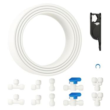 Imagem de Kit profissional de linha de água de tubulação OD de 1/10.2 cm para máquinas de gelo de geladeira, kit de linha de água para máquina de gelo de 19,8 m para sistemas de água RO com acessórios