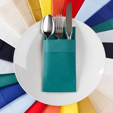 Imagem de Guardanapos de jantar AMERICAN HOMESTEAD com bolso para talheres - Guardanapos de mesa descartáveis pré-dobrados como pano - Serviettes de papel absorvente para casamentos, festas e eventos - 40,6 cm