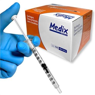 Imagem de Seringas Para Insulina Descartáveis, 1ml, Caixa com 100 Unidades, Sem Agulha, Estéreis, Graduadas em UI, Polipropileno Transparente, Encaixe Luer Slip