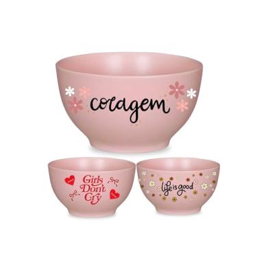 Imagem de 1 Bowl/Tigela Cerâmica Decorado Rosa Floral Com Frase P/Sopas Caldos Cereais Não Desbota Mesa Posta (Coragem)