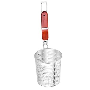 Imagem de Cesta de fritura cesta de batatas fritas cesta de fritura de alimentos malha bolinho de massa coador de macarrão com cabo de madeira utensílios de cozinha cesta de fritura profunda (grande)