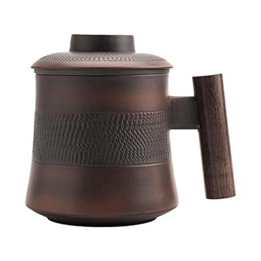 Imagem de Caneca de cerâmica caneca de cerâmica cerâmica cerâmica roxa caneca capacidade criativa copo de infusor de chá simples com tampa filtro copo de café requintado portátil 400ml casa e escritório (cor: marrom)
