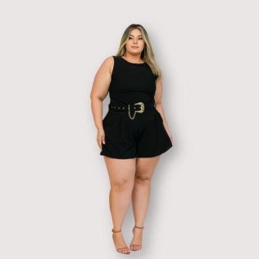 Imagem de Macaquinho Plus Size Feminino Solto Com Cinto Bolso 0664 - Bellucy Mod