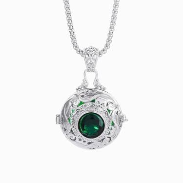 Imagem de DIAMANTIO Colar com medalhão de cristal verde vintage banhado a ouro 18K – Pingente redondo de filigrana prateada, joia étnica Boho para mulheres