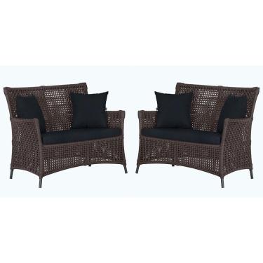 Imagem de 2 Sofás área Externa Igapó Alumínio Preta Corda Náutica E12 Marrom