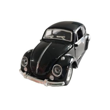 Imagem de Miniatura de Carro Colecionável Fusquinha, Carrinho de Ferro com Portas que Abrem, Escala 1:32, 12cm, com Sistema de Fricção (Preto)