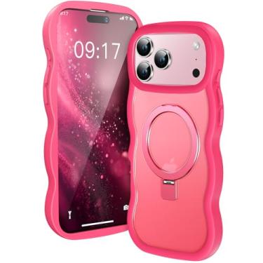 Imagem de [Linda moldura ondulada + suporte magnético] Capa projetada para iPhone 17 Pro Max, [Apto para MagSafe] Capa protetora de silicone translúcido com anel magnético para iPhone 17 Promax 6,9 polegadas