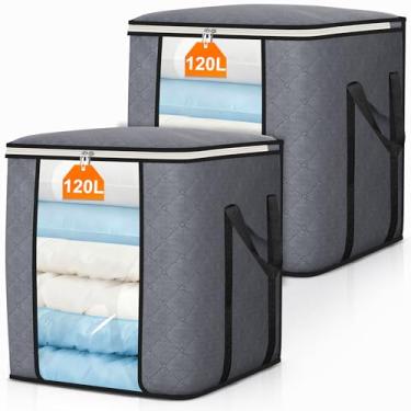 Imagem de SLEEPING LAMB Sacos de armazenamento extra grandes de 120 L, 2 pacotes de sacos de armazenamento de edredom para lençóis de cama King e recipientes de roupas respiráveis para colchas, travesseiros