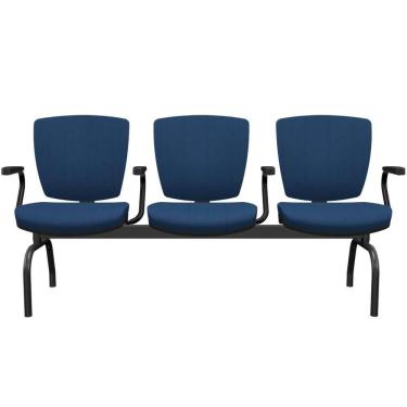 Imagem de Cadeira Longarina 3 Lugares Aeroporto Recepção Preto Baixa Flexi P03 Poliéster Azul - Lyam