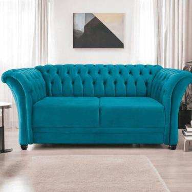 Imagem de Sofá Recamier Divã Chesterfield 185cm Sofia Suede Azul Turquesa Capitonê- Mabe Magazine