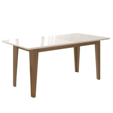 Imagem de Mesa De Jantar Retangular Tampo Chanfrado Com Vidro 160cm Liz Carvalho/off White - Poliman