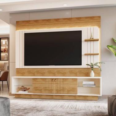 Imagem de Estante Painel Home Para Tv 65" Guaiba Pérola Metaliz/amêndoa- Mabe Magazine